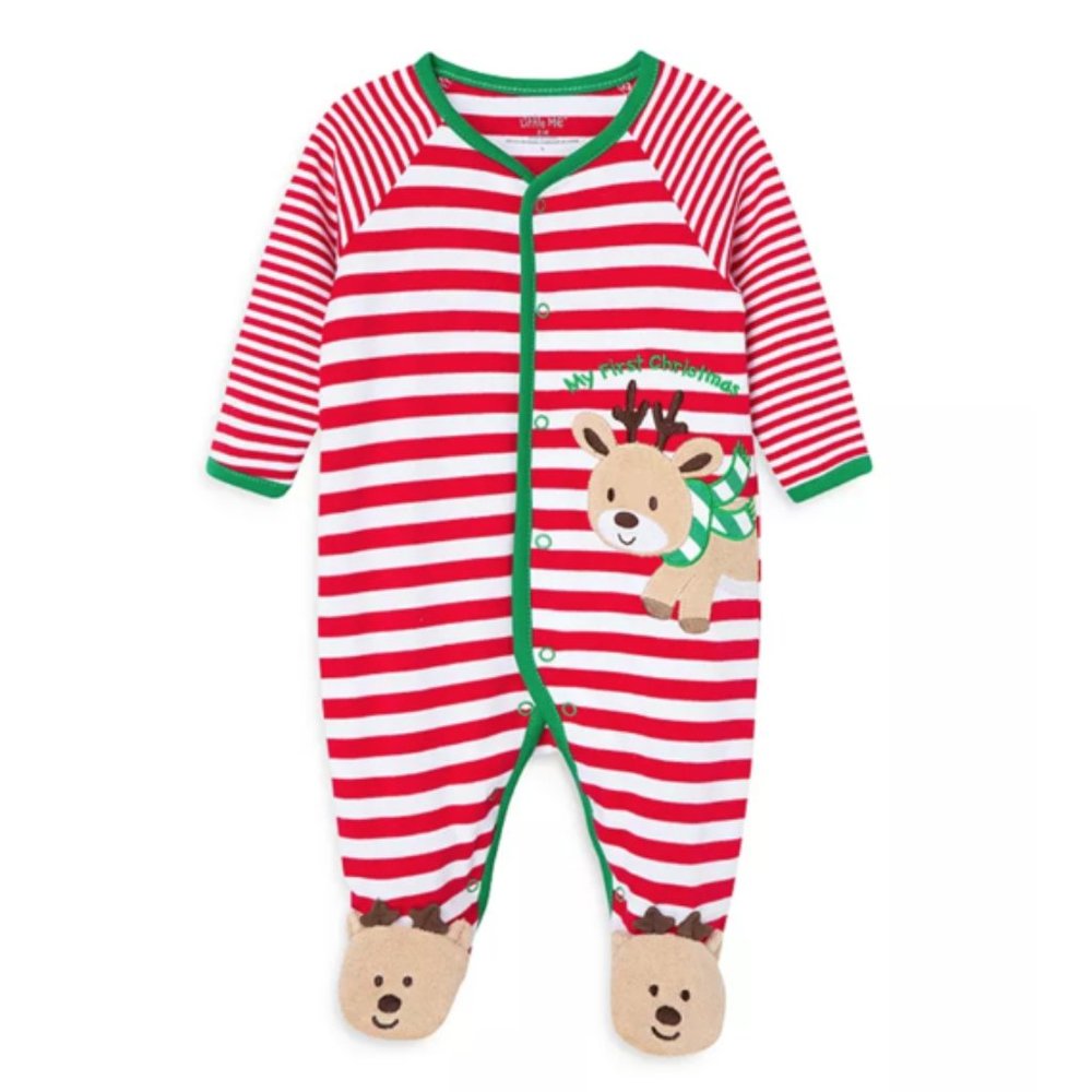 NWT Baby Boys Girls Red White Striped Footie Pajamas 6M - Picture 1 of 6